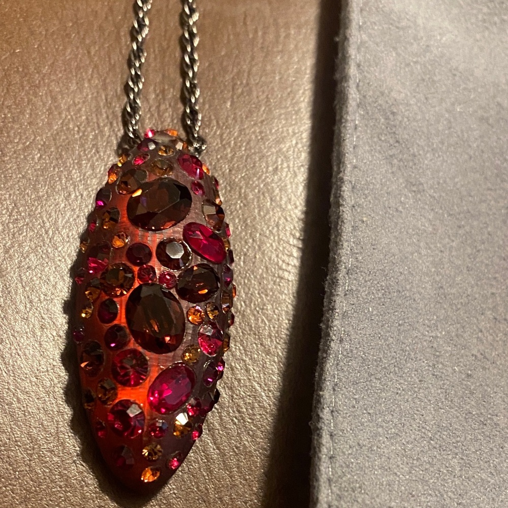 Alexis Bittar deep Red lucite and Crystal Pendant Necklace
